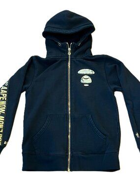 BAPE A Bathing Ape Black Gold Logo Streetwear Zip Hoodie Size Medium